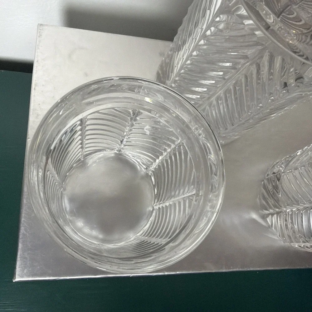 Vintage Ralph Lauren Herringbone Cut Crystal Decanter & 2 High Ball Glasses NEW